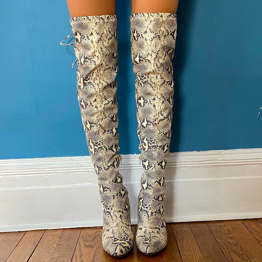 snake skin thigh high heeled boots 🐍